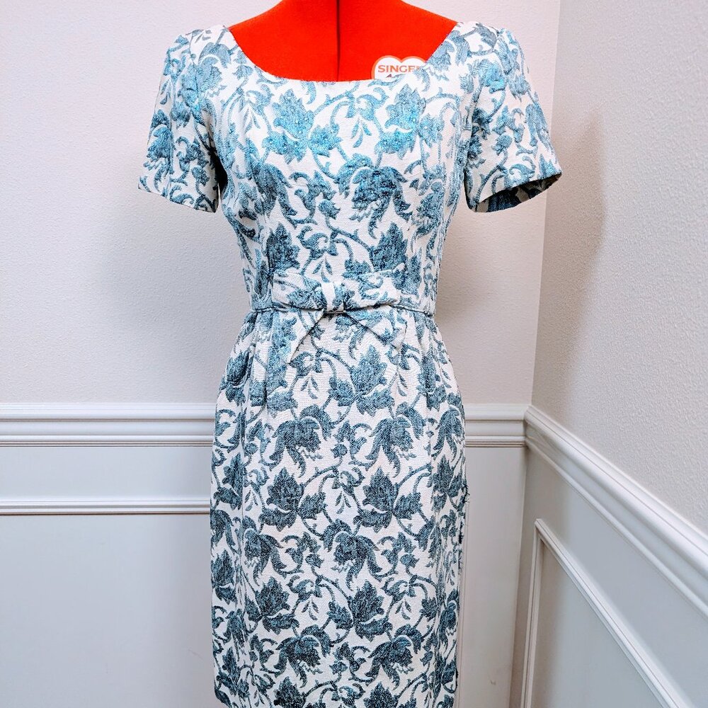Vintage 1960s Carol Craig Metallic Floral Sheath Dress (XS)